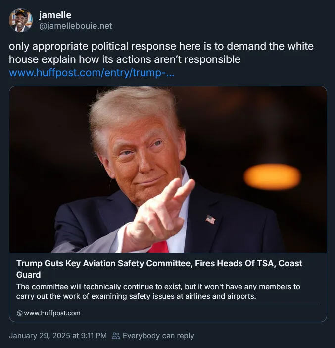 A screenshot of a tweet by user jamelle showing a photo of Donald Trump pointing at the camera. The tweet includes a link to…