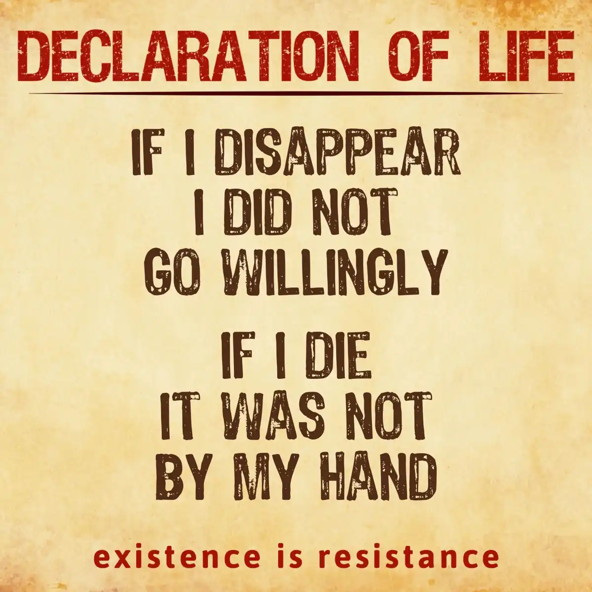 The image displays a parchment-style background with bold, distressed text. At the top, 'DECLARATION OF LIFE' is written in…