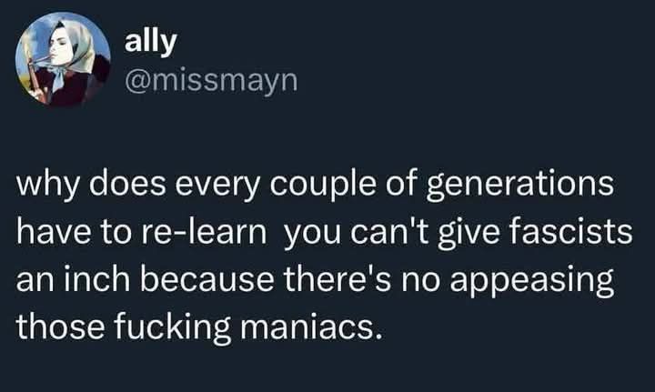 A screenshot of a tweet from user 'ally' (@missmayn) featuring a profile picture of a woman in a headscarf holding a bow and…