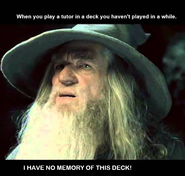 The image shows a close-up of the wizard Dumbledore with a confused and bewildered facial expression. The top text reads…