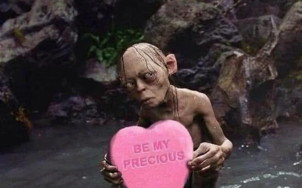 A pale, emaciated, and grotesque creature with large ears and a wrinkled face, resembling Gollum from Lord of the Rings…