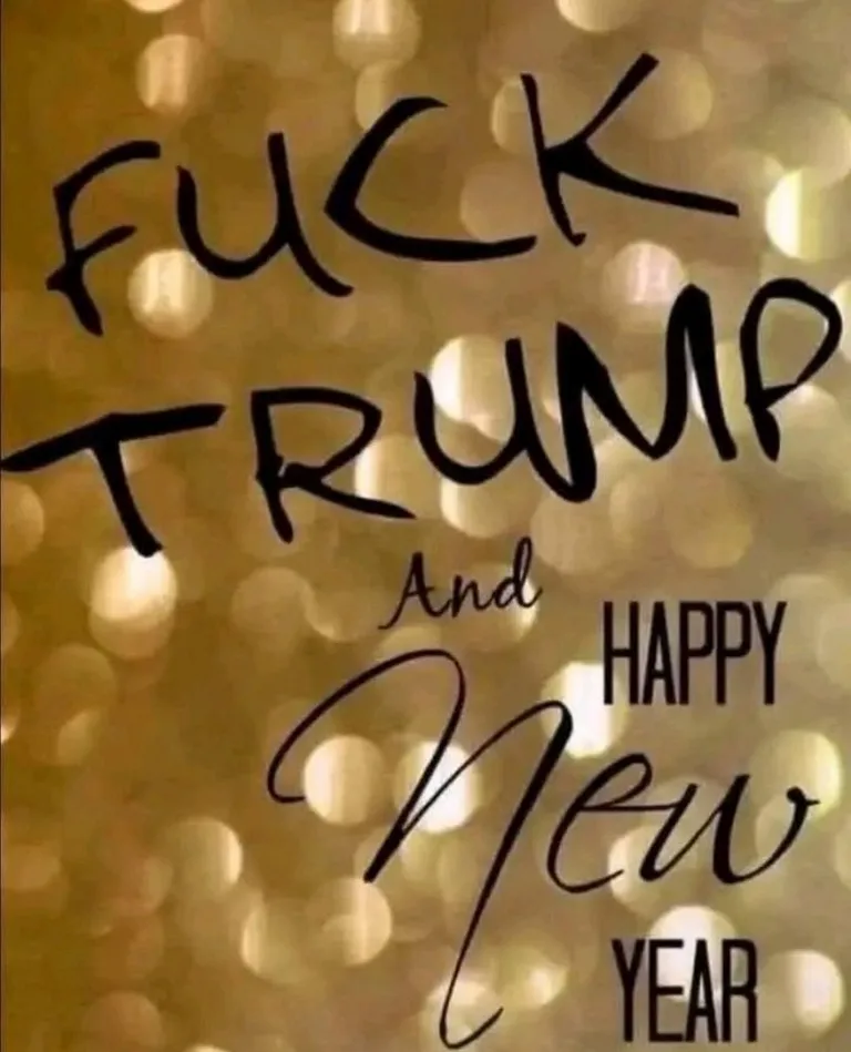 The image displays bold, handwritten-style black text on a golden bokeh background. The text reads 'FUCK TRUMP' in large…