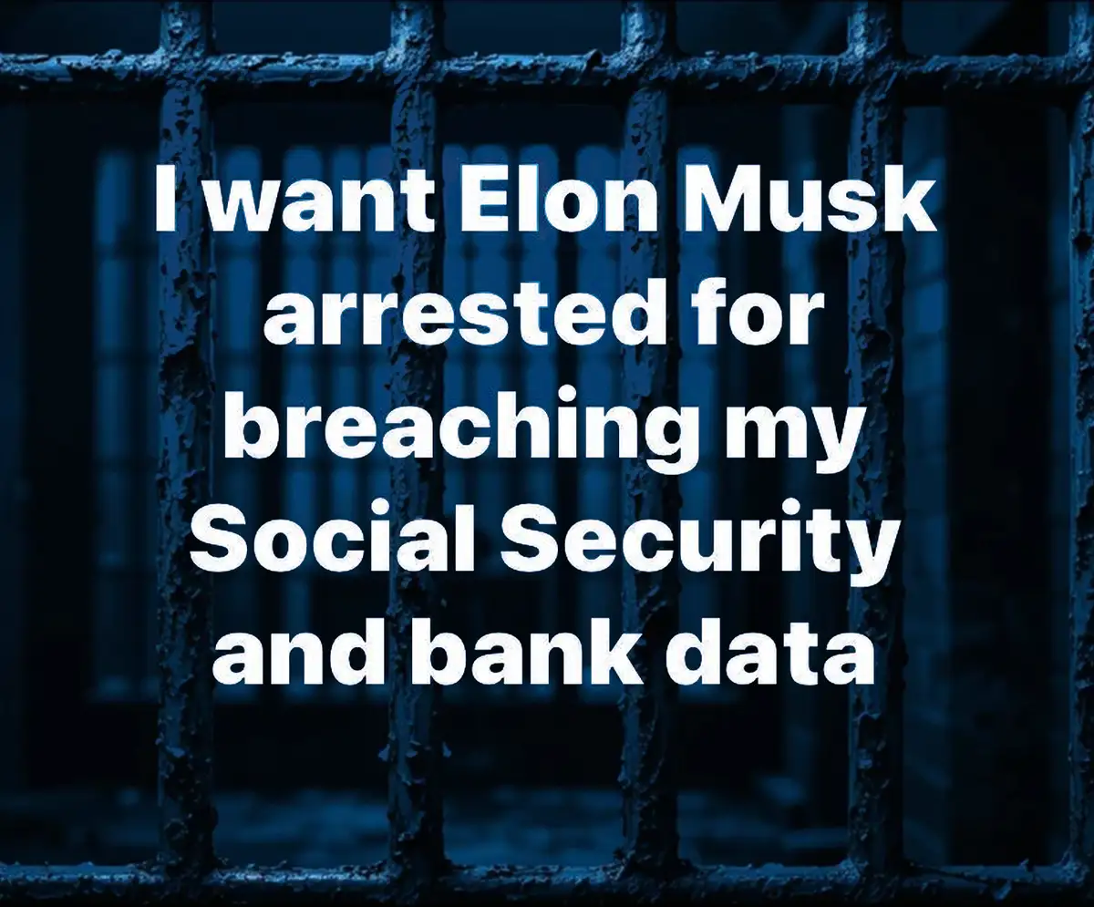 The image shows a close-up of rusty, dark blue prison bars against a dimly lit background. Overlaid in large, white, bold…