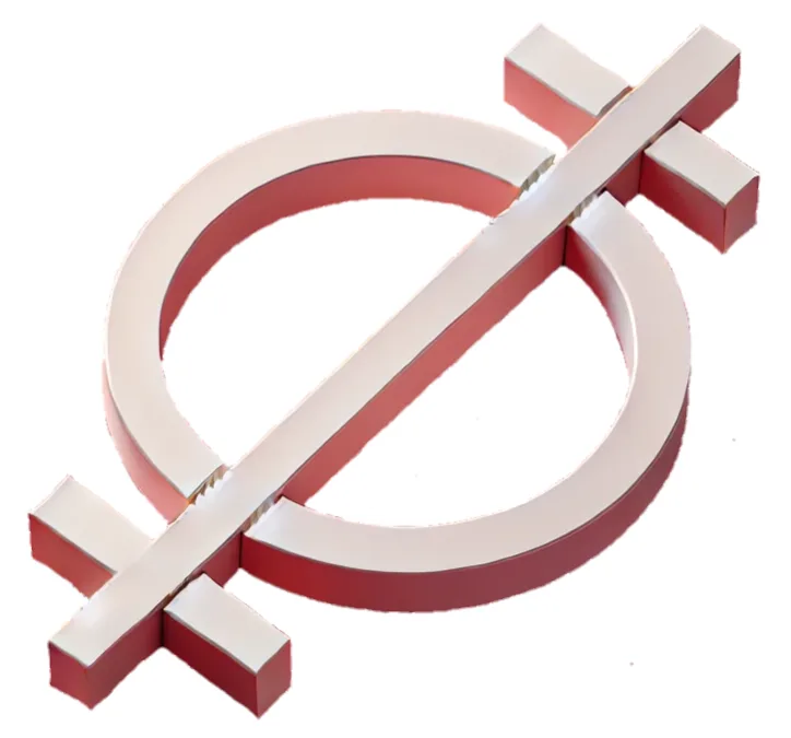 A 3d-rendered female gender symbol with a glossy white and pink gradient, set against a plain black background. The symbol…