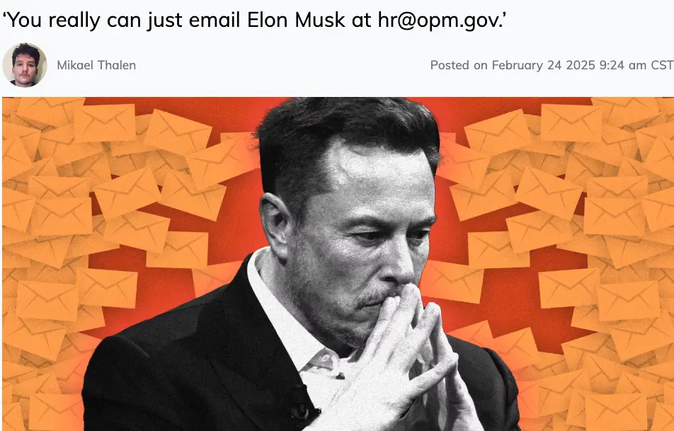 A black-and-white photo of Elon Musk with his hands clasped near his mouth, looking concerned, set against a background of…