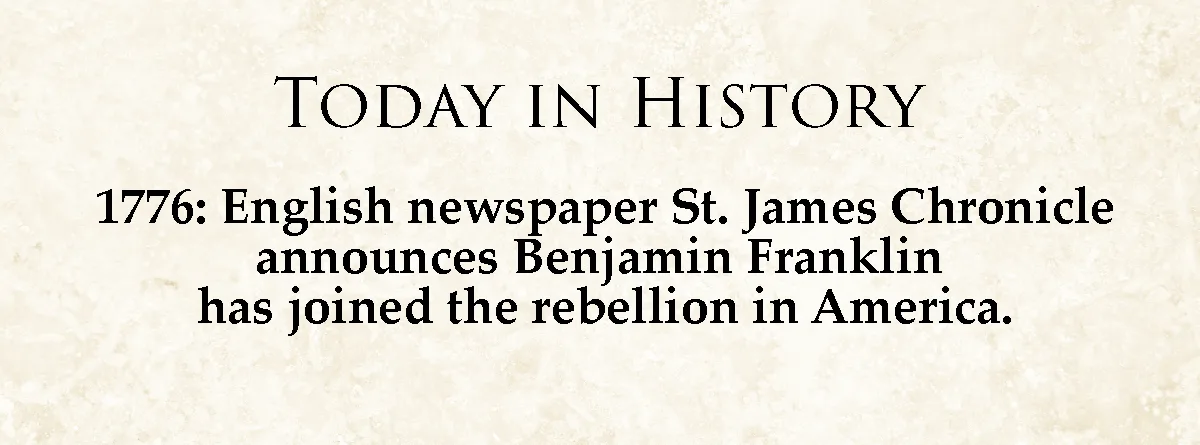 The image displays a beige, parchment-textured background with black serif text. The header reads 'TODAY IN HISTORY'. Below…