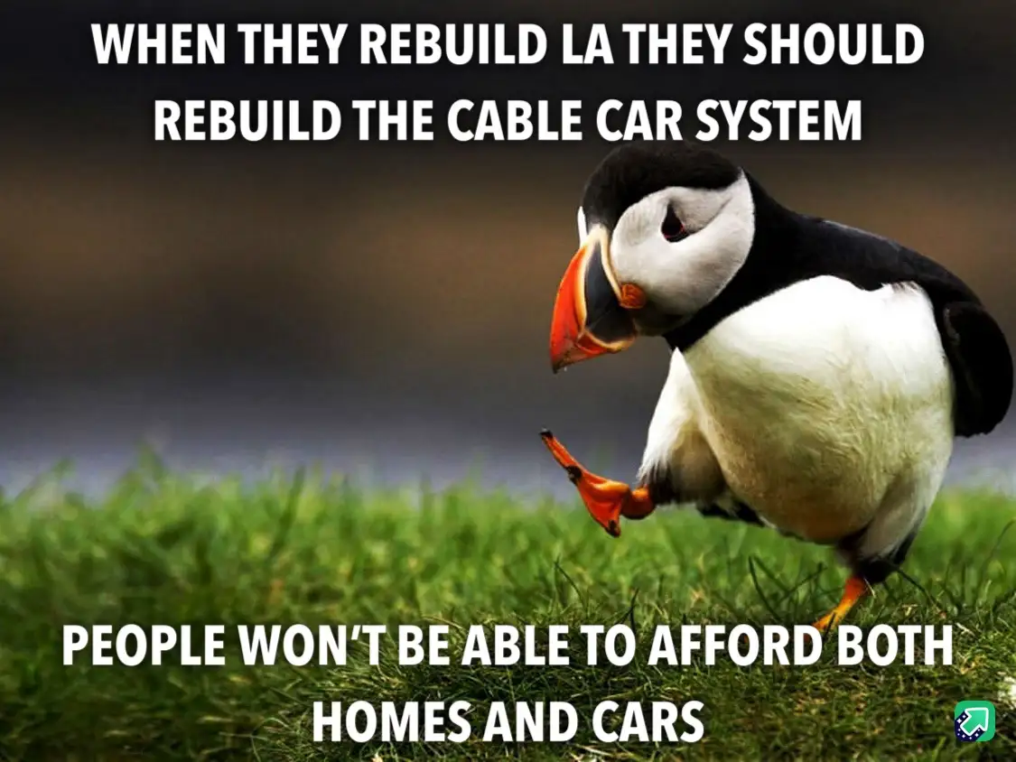 A penguin stands on green grass, looking down with one foot lifted, as if contemplating. White text overlaid at the top…