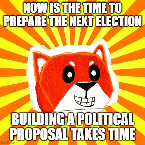 The image features the 'Doge' meme template with a cartoon red fox face against a yellow and orange sunburst background. The…