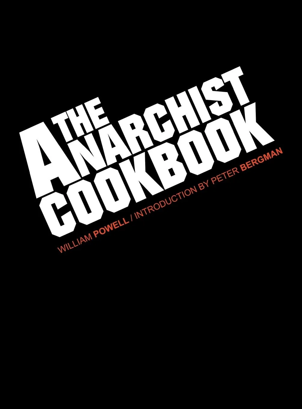 The image displays a book cover with bold white text on a black background. The title reads 'THE ANARCHIST COOKBOOK' in…