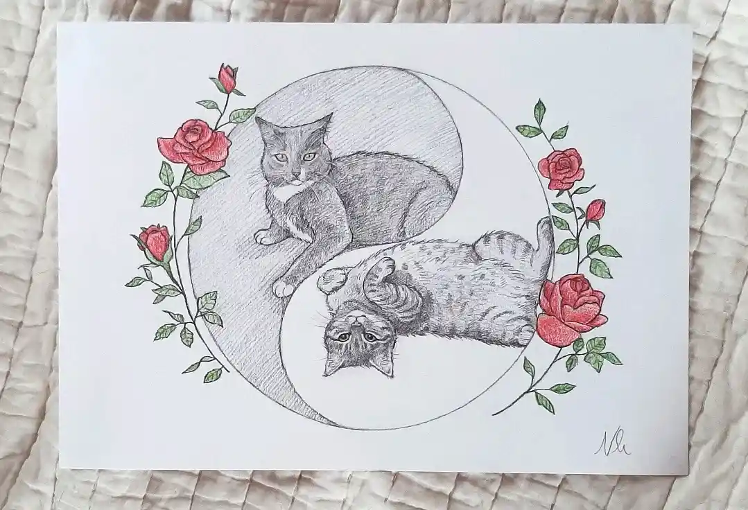 Commissioned Art of Two Adorable Opposite Floofs