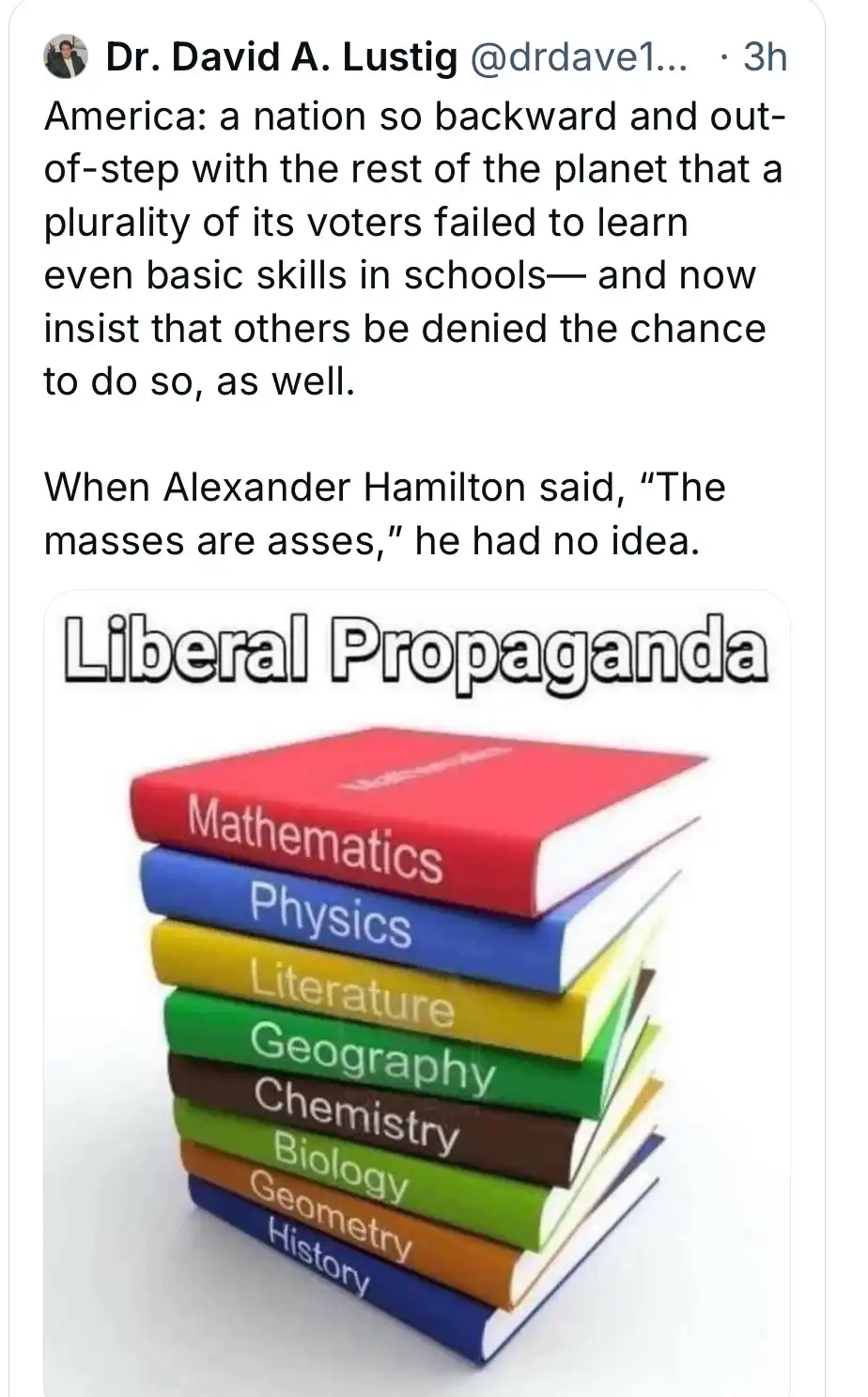 A stack of colorful textbooks labeled Mathematics, Physics, Literature, Geography, Chemistry, Biology, Geometry, and History…