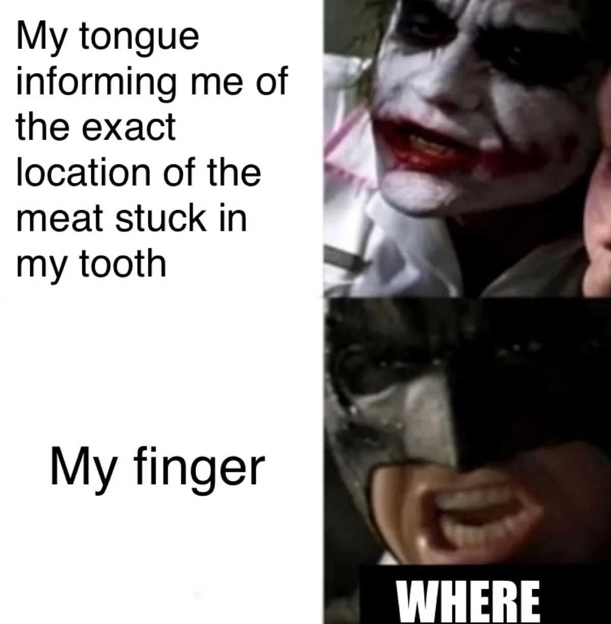 The image is a two-panel meme. The top panel shows the Joker from The Dark Knight with a sinister grin, overlaid with the…