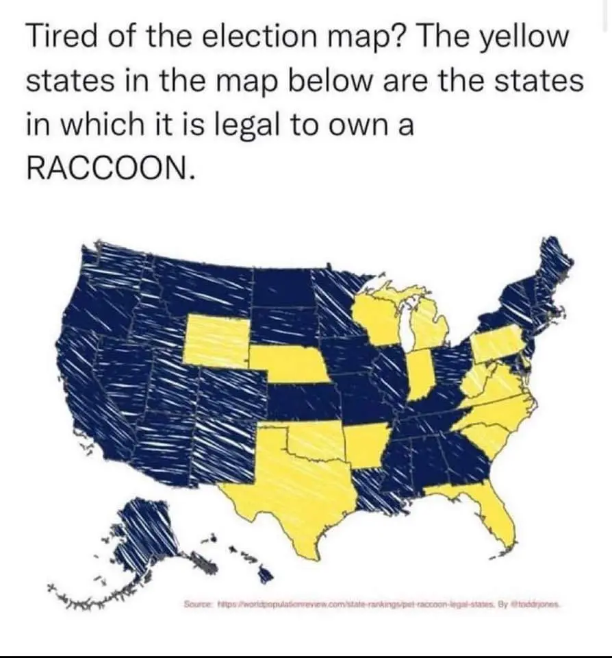 A map of the United States with most states colored dark blue and a few states colored yellow. The overlaid text reads…