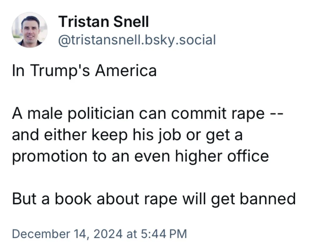 The image displays a screenshot of a social media post by Tristan Snell, featuring bold black text on a white background…