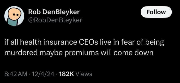 A screenshot of a tweet by Rob DenBleyker showing a black background with white text. The tweet reads: 'if all health…