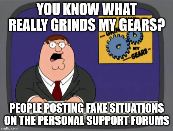 A still image of Peter Griffin from Family Guy, looking shocked and angry, sitting at a desk. Behind him is a yellow sign…