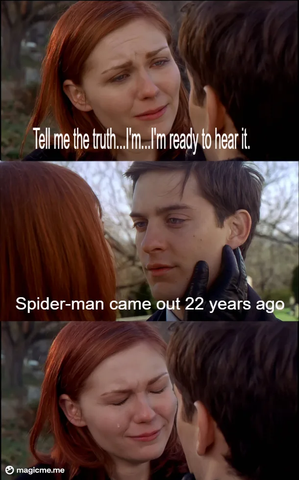 A three-panel meme using a scene from 'Spider-Man' (2002) where Mary Jane Watson pleads for the truth while Peter Parker…