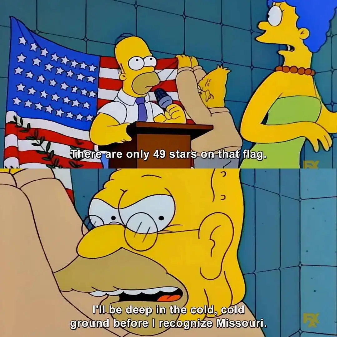 The image is a two-panel meme from The Simpsons. In the top panel, Homer Simpson stands at a podium holding a microphone…