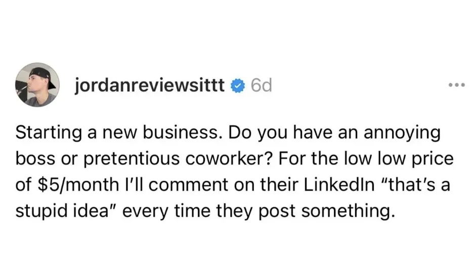 A screenshot of a social media post by 'jordanreviewsittt' with a blue verification checkmark, showing a text post that…