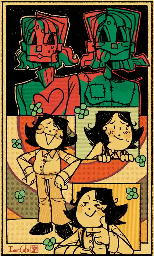 A stylized cartoon illustration shows a person in three different poses: standing confidently with hands on hips, peeking…