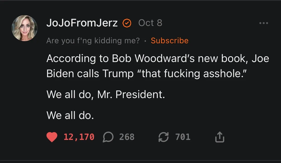 A screenshot of a YouTube comment by user JoJoFromJerz dated Oct 8, showing a dark theme interface. The comment reads…