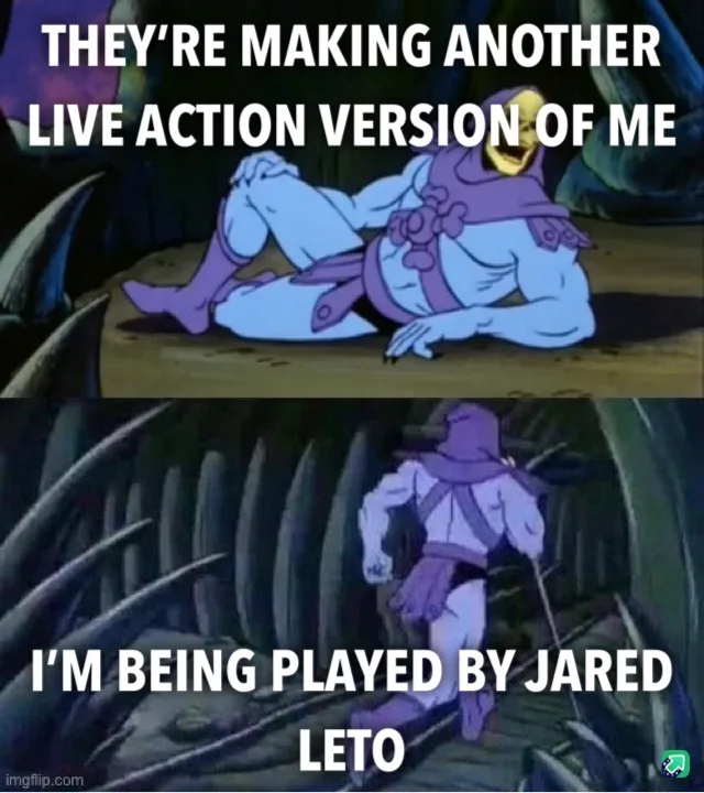 The image is a two-panel meme featuring the animated character Skeletor from 'He-Man and the Masters of the Universe'. In…