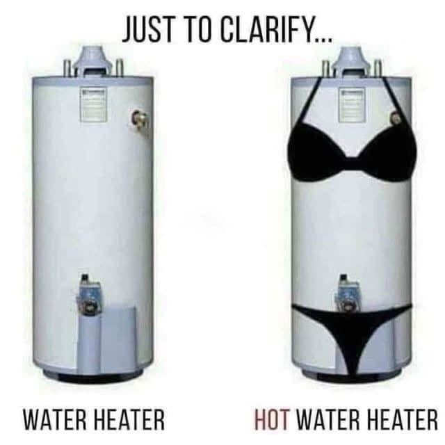 The image displays two side-by-side water heaters. The left one is labeled 'WATER HEATER'. The right one is identical but…