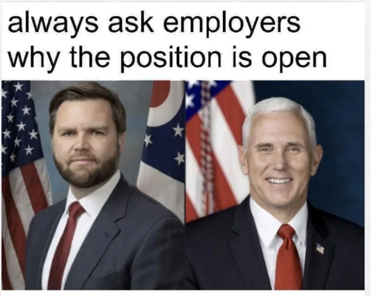 The image shows two side-by-side official portraits of men in suits and red ties, each standing before American flags. The…