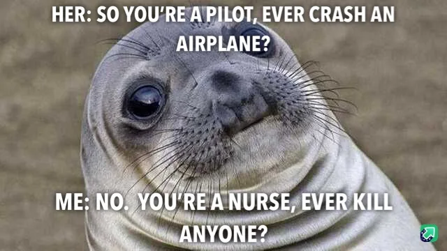 A close-up image of a seal with large, innocent eyes and a slightly smug expression. White text overlaid at the top reads…