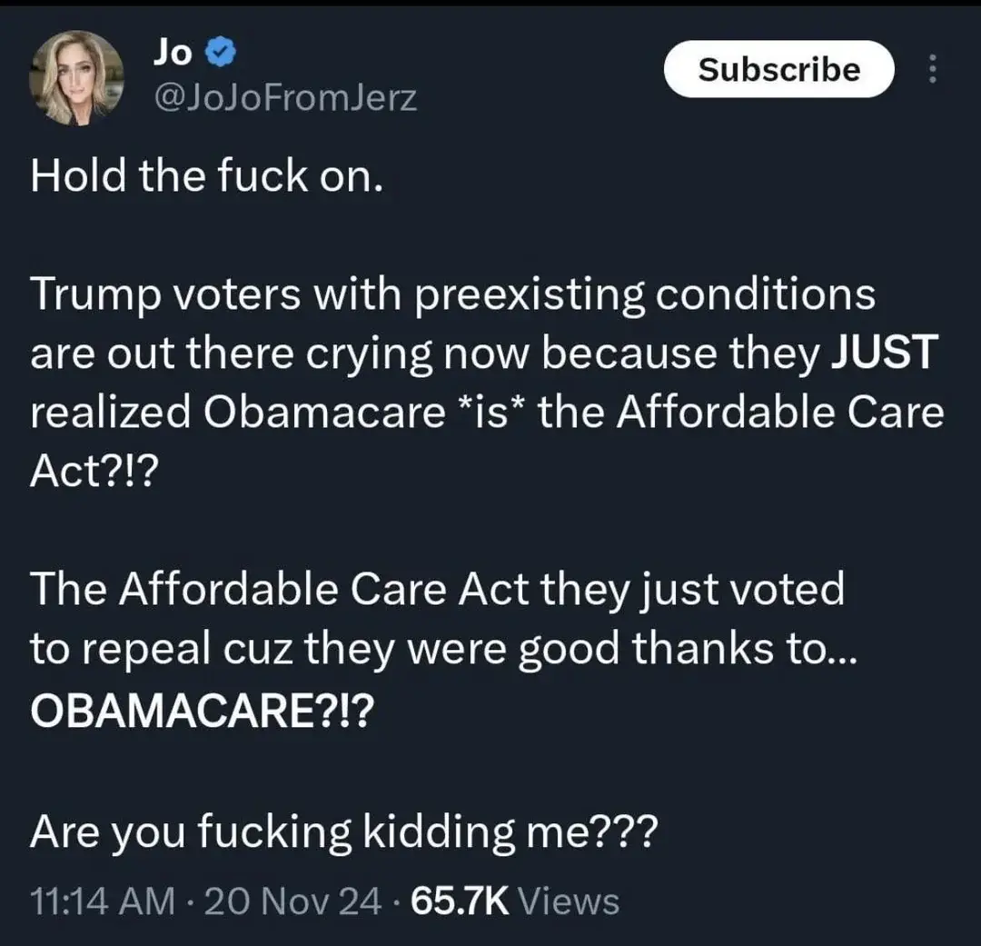 A screenshot of a social media post by 'Jo' (@JoJoFromJerz) with a dark background and white text. The post expresses shock…