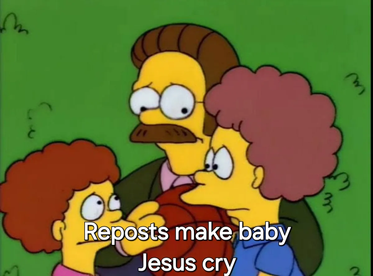 A still from The Simpsons shows three characters with wide, shocked eyes and distressed expressions. The central character…