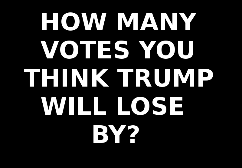 A black background with large, bold, white text that reads 'HOW MANY VOTES THINK TRUMP WILL LOSE BY'. The text is centered…