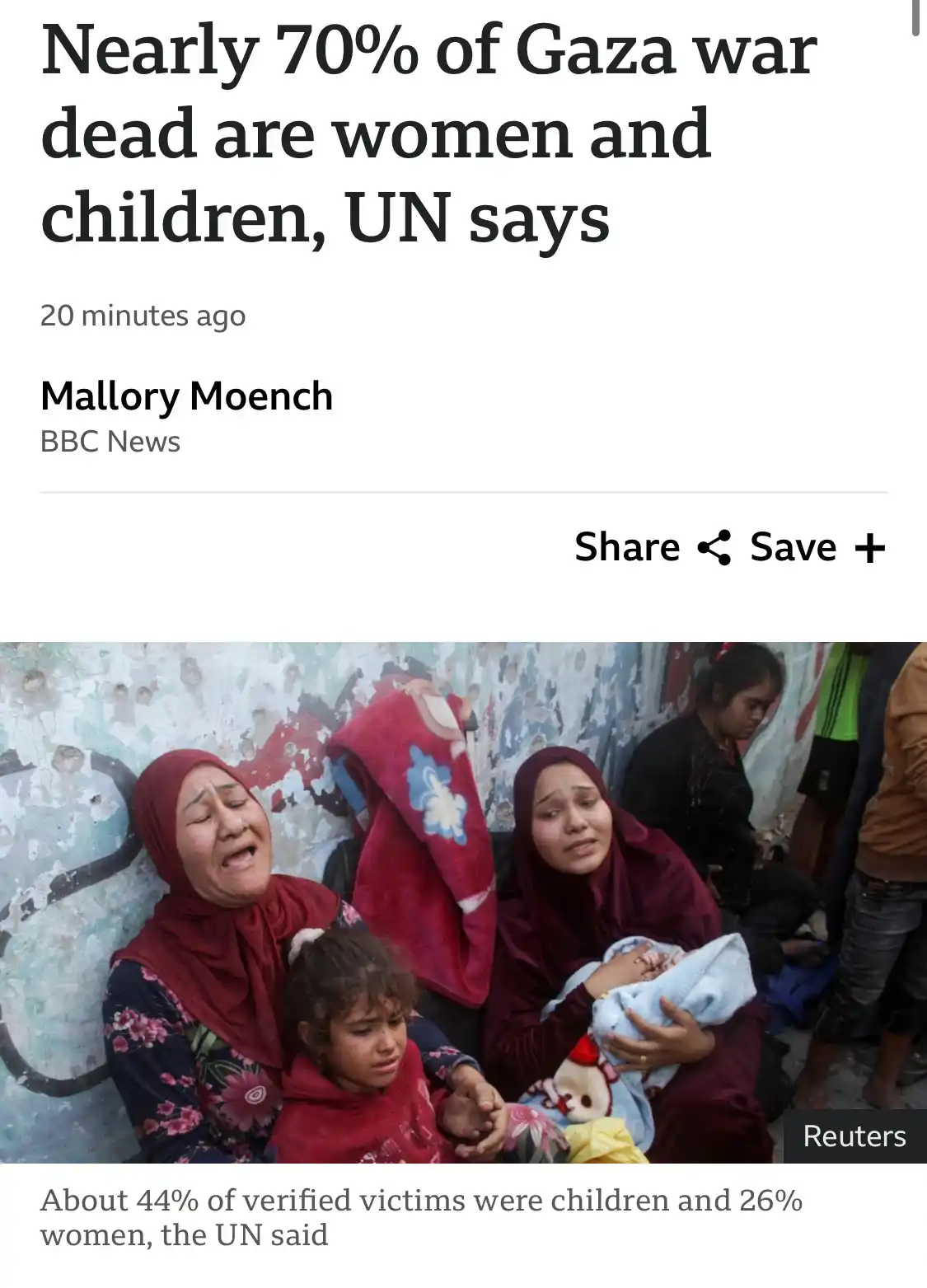 Heartbreaking Reality: 70% of Gaza War Casualties are Women and Children