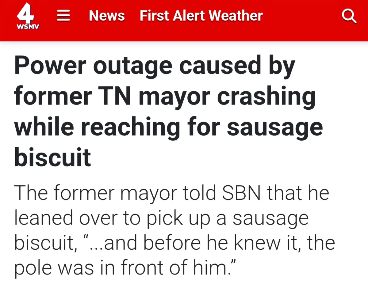 A screenshot of a news article from WSMV 4 News with a red header and white text. The headline reads 'Power outage caused by…