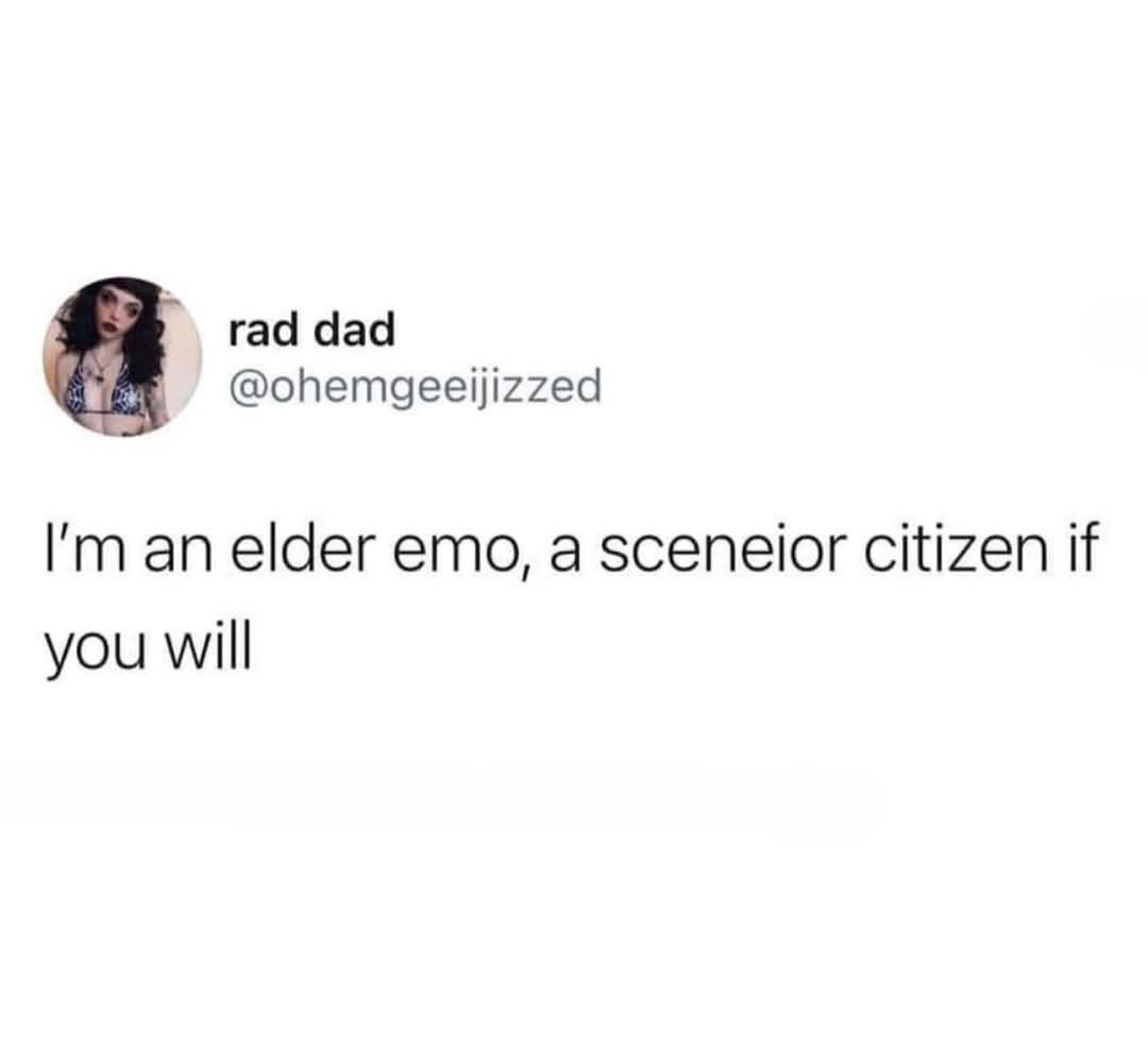 A screenshot of a Twitter post by user 'rad dad' (@ohemgeeijizzed) featuring a profile picture of a woman with dark hair and…