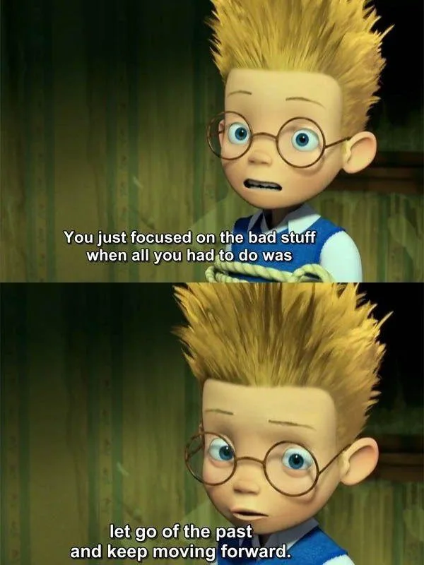 Two-panel image of the animated character Dennis from 'The Rugrats' with spiky blonde hair and round glasses. In the top…