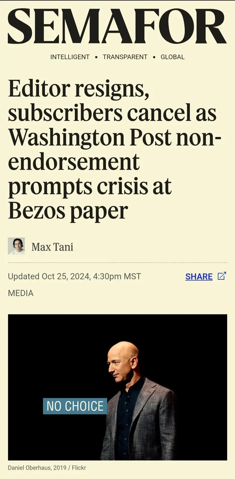 He called it cowardice, with democracy paying the price, and warned that Trump might see this as a green light to further intimidate @jeffbezos and others.
