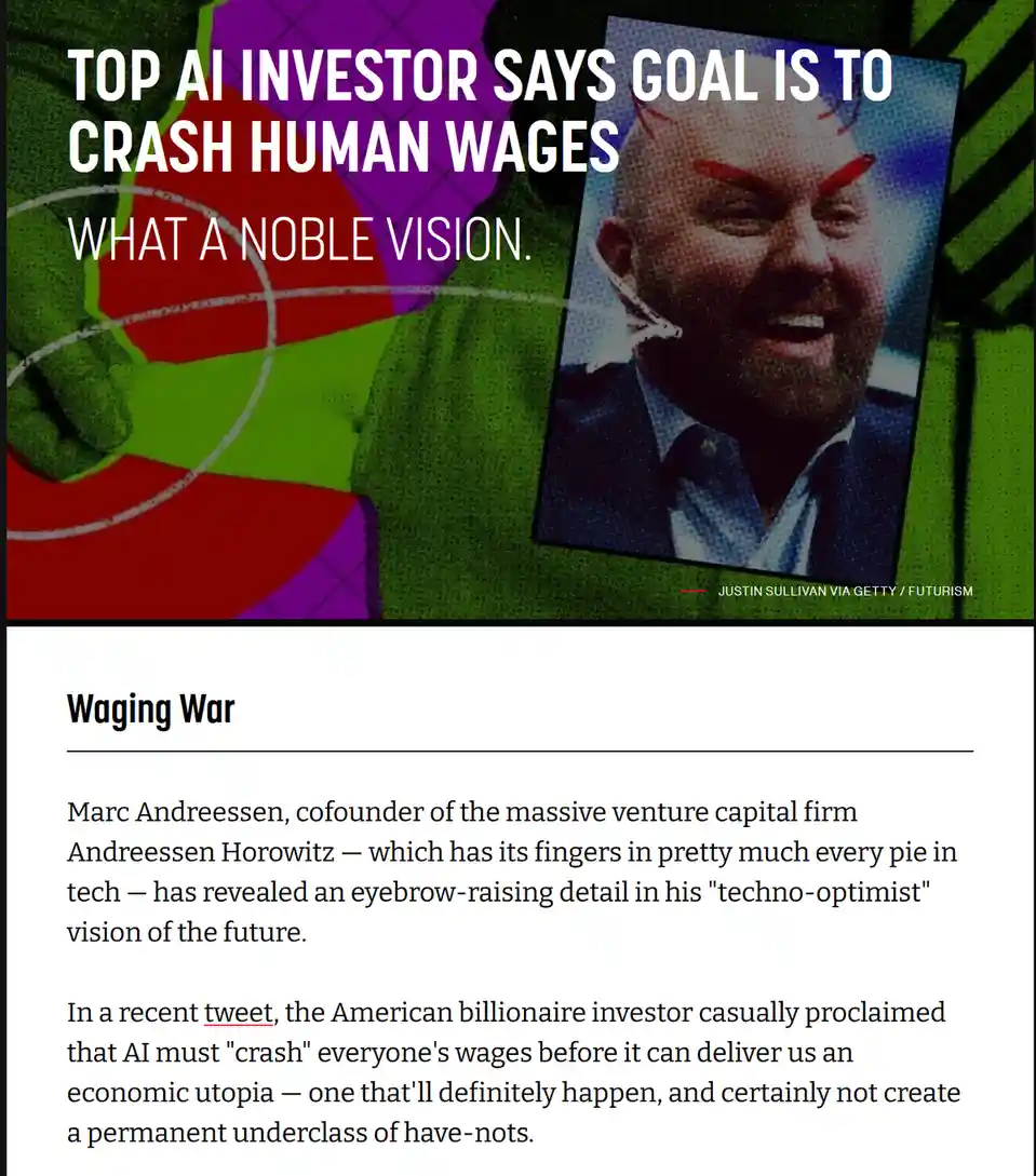 The image features a stylized, colorful background with a photo of Marc Andreessen overlaid on a screen. Large white text…