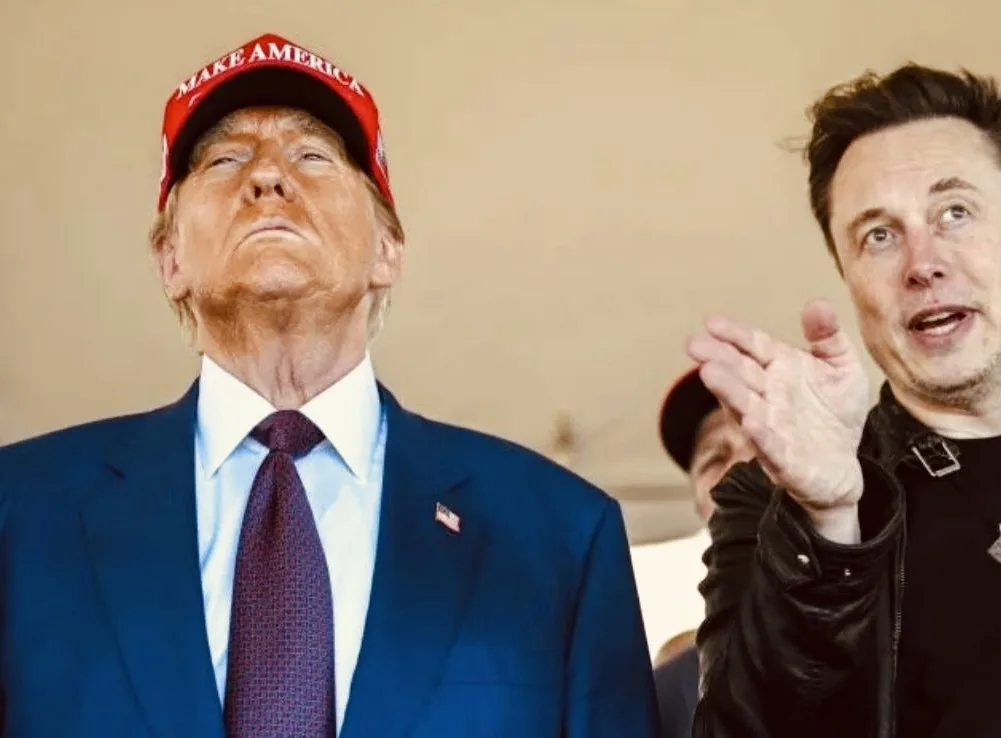 A photo shows Donald Trump wearing a red 'MAKE AMERICA GREAT AGAIN' cap, looking upward with a confused or dismissive…