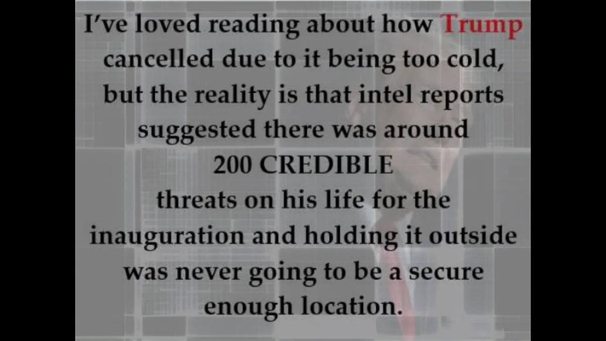 A grayscale image of Donald Trump with overlaid text that reads: 'I've loved reading about how Trump cancelled due to it…