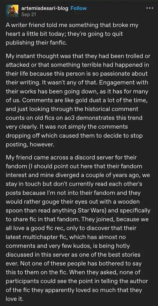 Can We Please Consider the Feelings of Fanfic Writers?
