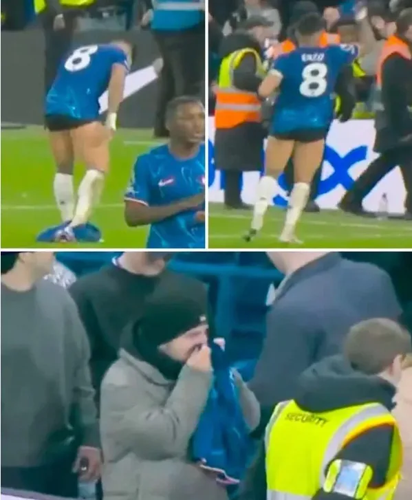 A collage of three images: top left shows a soccer player in a blue jersey with the number 8 bending over, top right shows…