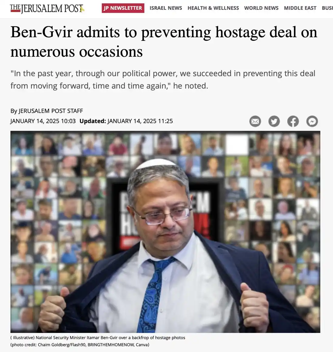 A screenshot of a Jerusalem Post article shows a man in a suit and kippah pulling open his jacket to reveal nothing…