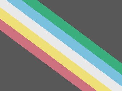 The image displays a simple graphic with five diagonal stripes of color — pink, white, yellow, light blue, and green — set…
