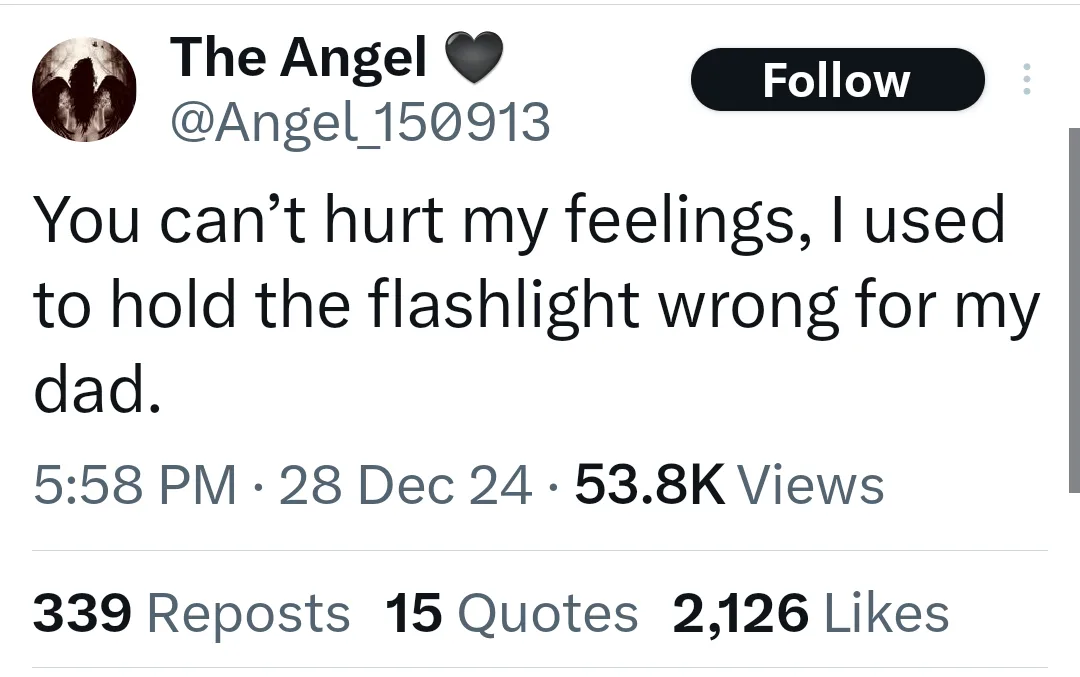 A screenshot of a tweet from a user named 'The Angel' with a black heart emoji in their profile name. The tweet reads 'You…