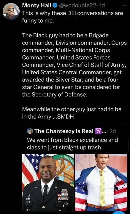 A tweet by Monty Hall shows a screenshot of another tweet from 'The Chanteezy Is Real' that contrasts two men: one in a…
