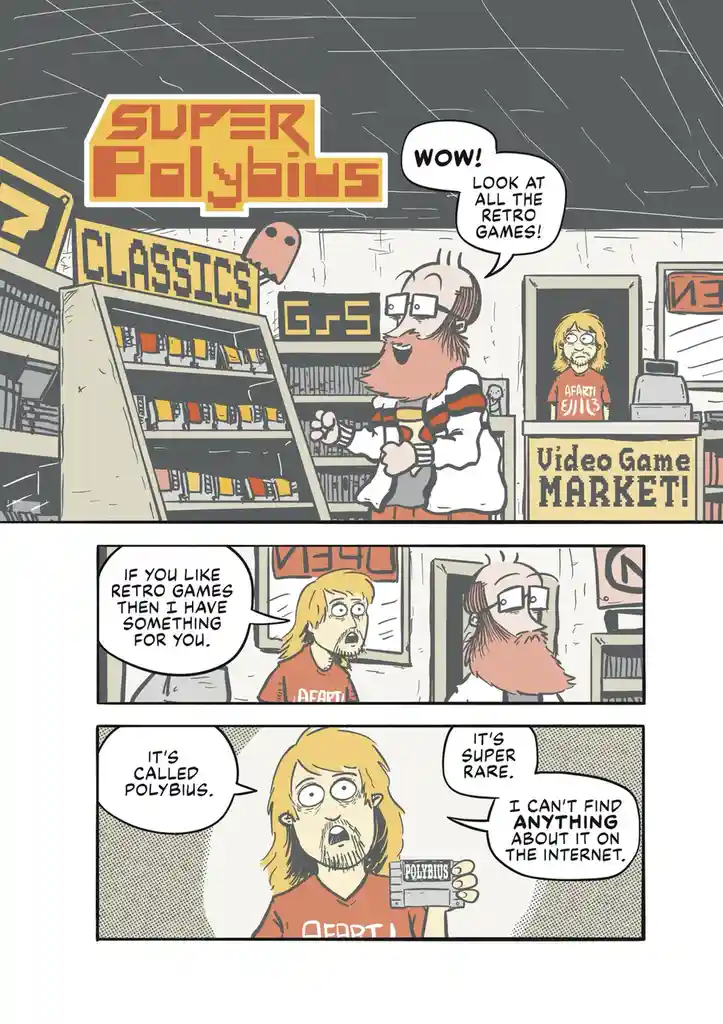 A comic strip shows a customer excitedly exclaiming about retro games in a video game market. The clerk then reveals a game…