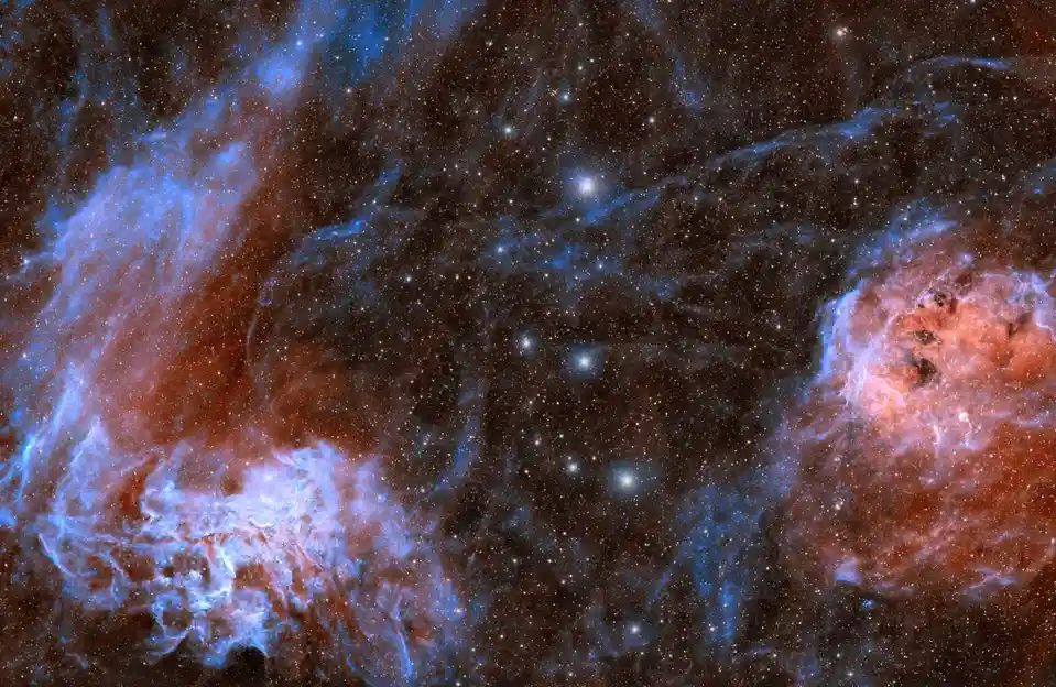 A cosmic image of a starfield with blue and red nebulae and scattered stars, overlaid with the text 'i'm not arguing, i'm…