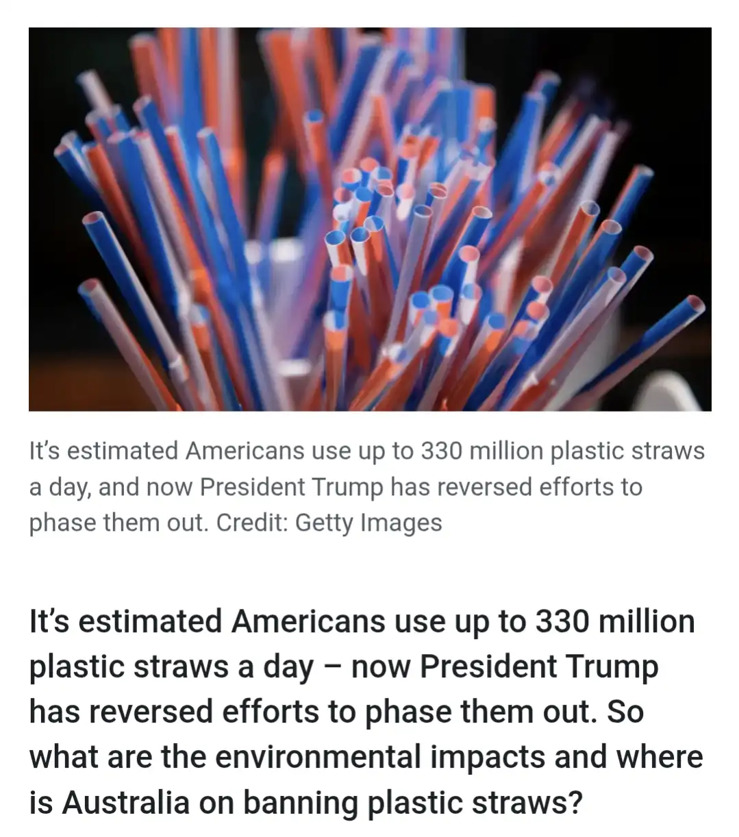 A close-up photo shows a dense cluster of colorful plastic straws, mostly blue and orange, with some clear ones, arranged in…