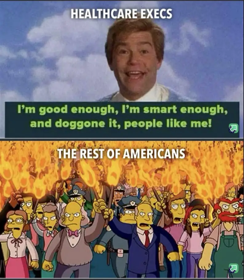 The top panel shows a smiling man with the text 'HEALTHCARE EXECS' and the quote 'I'm good enough, I'm smart enough, and…